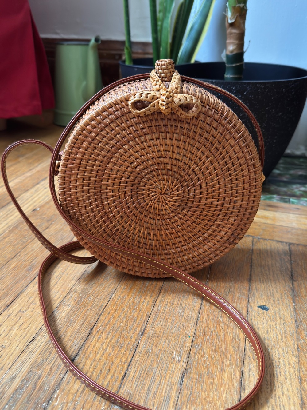 Handwoven Round Rattan Crossbody Bag